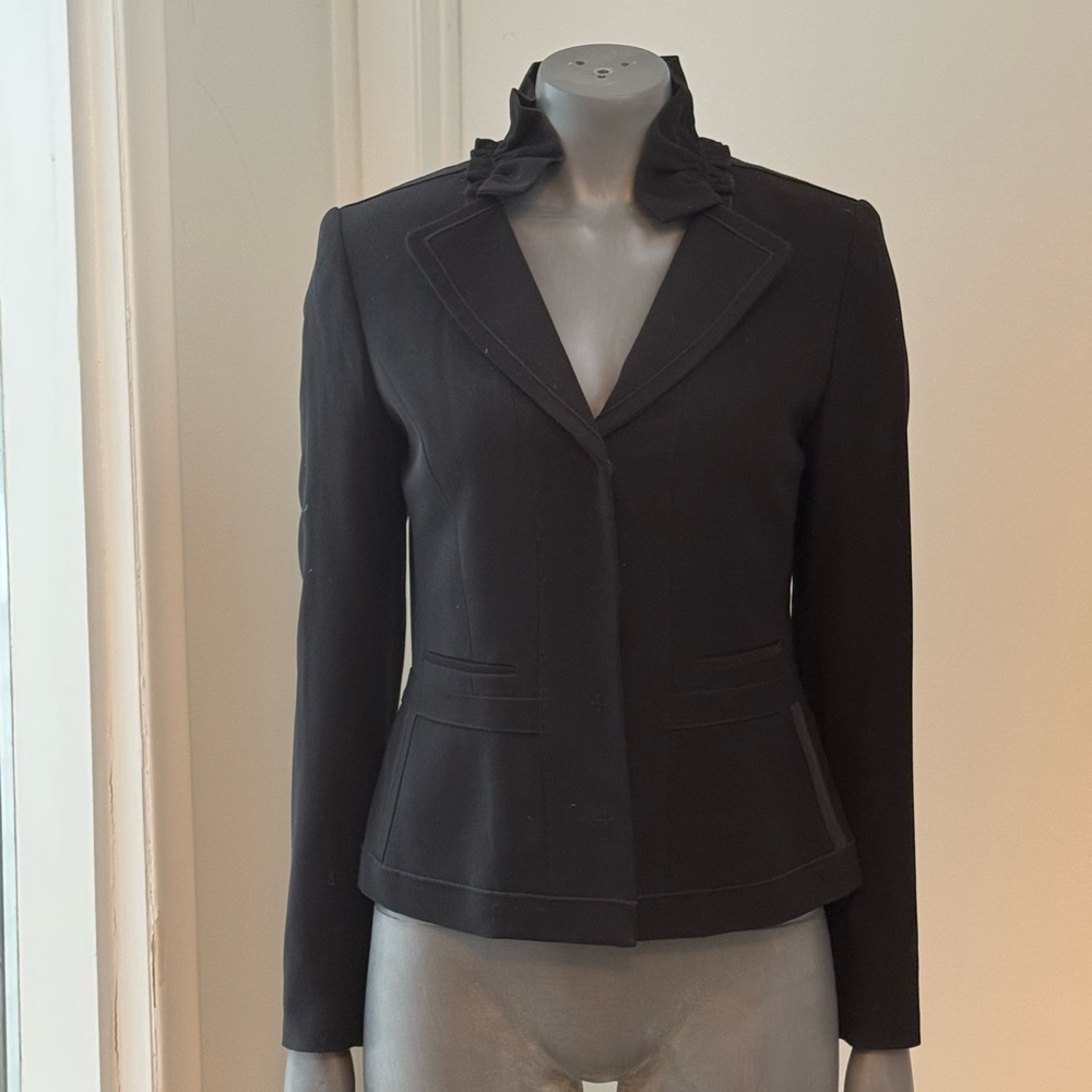 Tahari Black Ruffled Collar Blazer